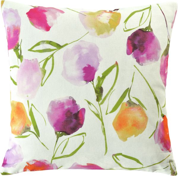 Kissenhülle Baumwolle weiß bedruckt mit Tulpen in Pink, Rosa und Gelb