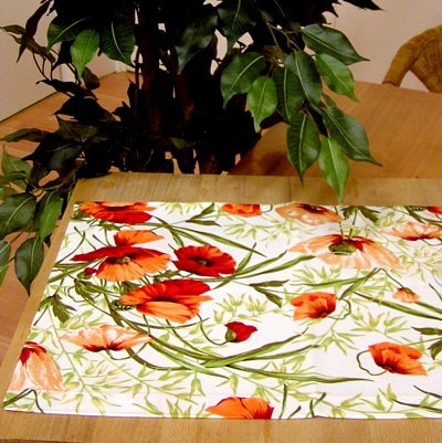 Tischdecke Tischläufer Mitteldecke Kissenhülle 100% Baumwolle Mohnblume