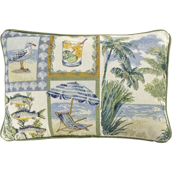 rechteckige gefülltes Kissen mit Strandmotiven und Patchworkoptik aus Gobelin von Sander table&home